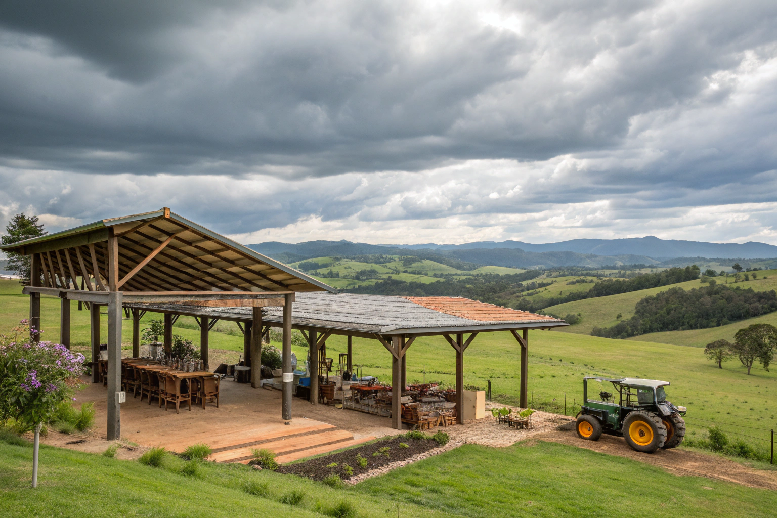 Timber pergola on a rural acreage property