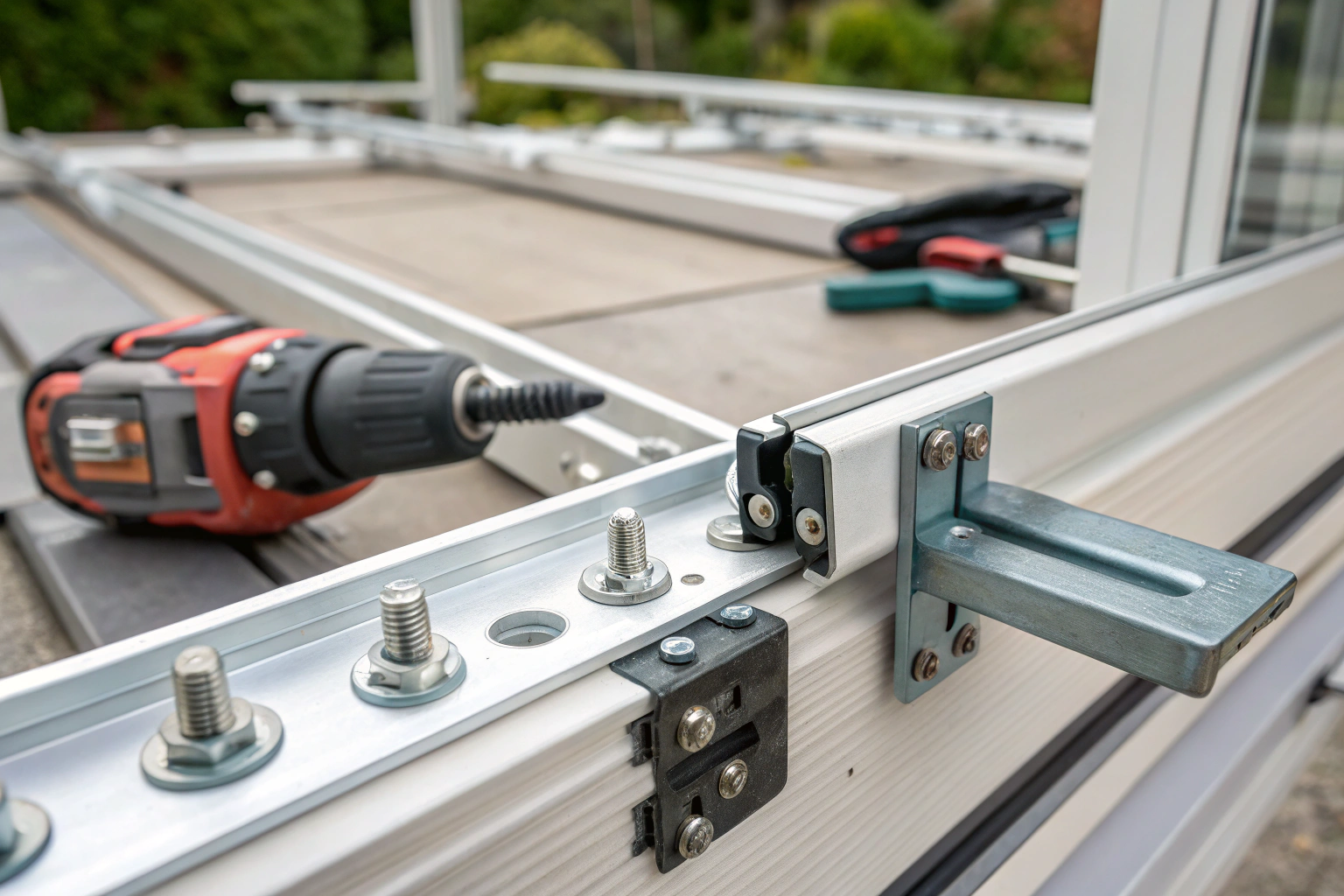 Close-up of premium patio enclosure framing and glazing details