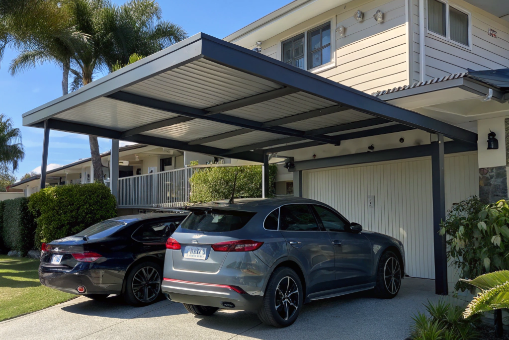 Modern steel carport with Colorbond roofing attached to a home