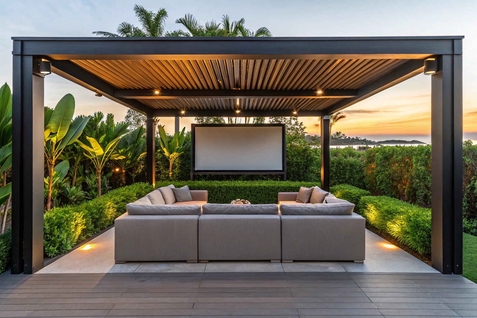 Custom outdoor entertainment area with covered pergola on the Sunshine Coast