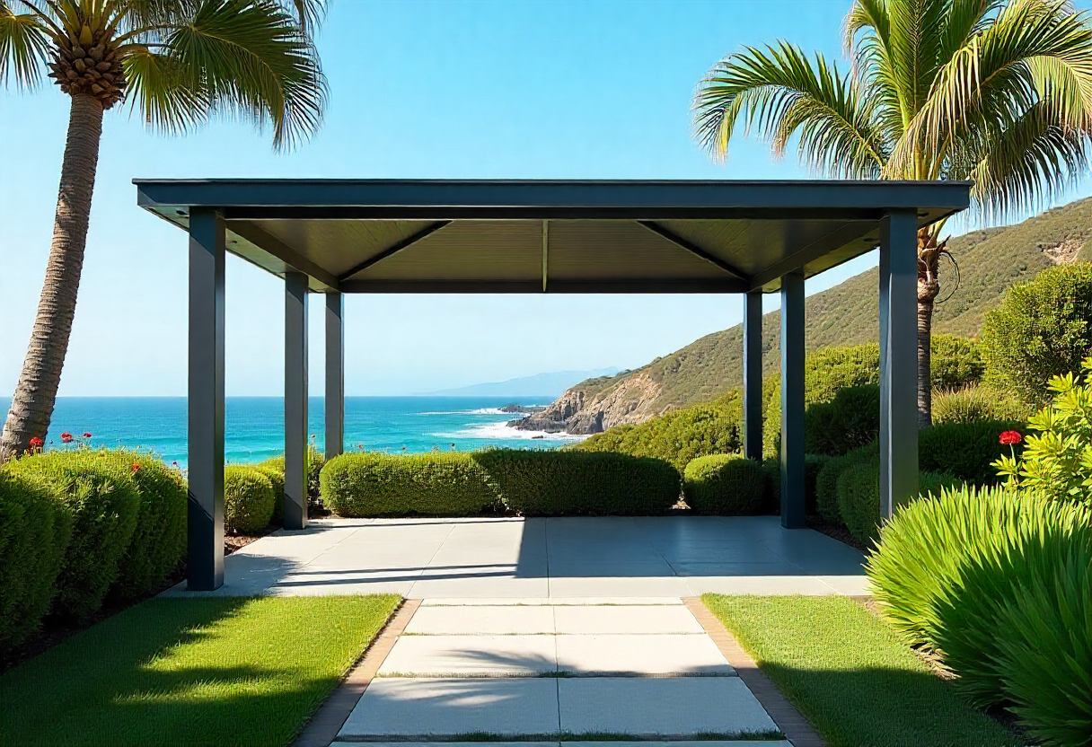 powder-coated metal frame gazebo with flat roof