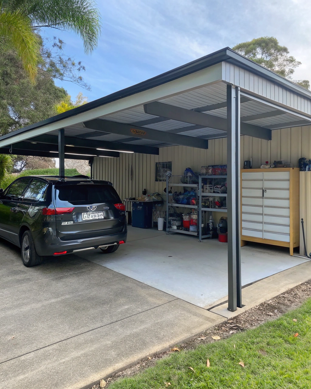 Double carport on the Sunshine Coast used as a multi-functional covered space