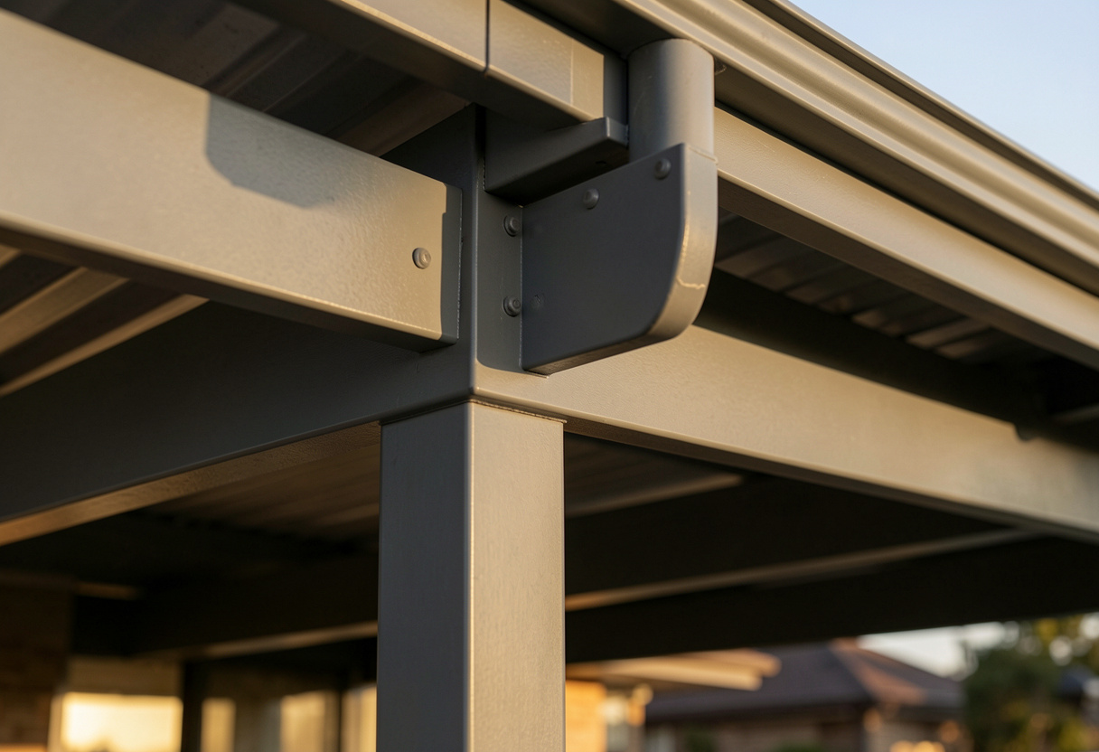 carport pergola roof sheet meeting the existing house roofline